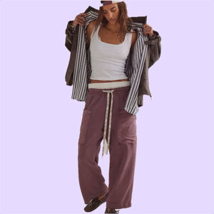 Free People We The Free Jet Set Knit Pull-On Pants Plum Size XL $148 Sold Out